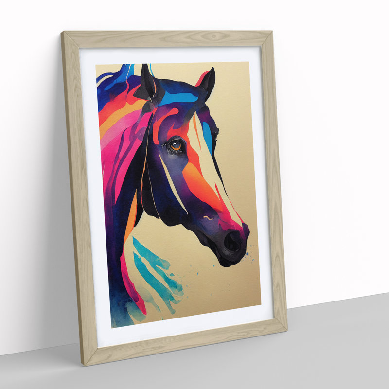 Horse Watercolour No.4 Abstract - Single Picture Frame Painting, 46cm H x 34cm W x 2cm D, Oak