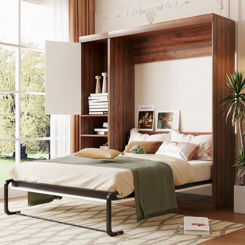 Lit blanc et armoire - Économie d'espace pour les gymnases à domicile. Confortable avec des lattes. Composé de solides et de contreplaqué