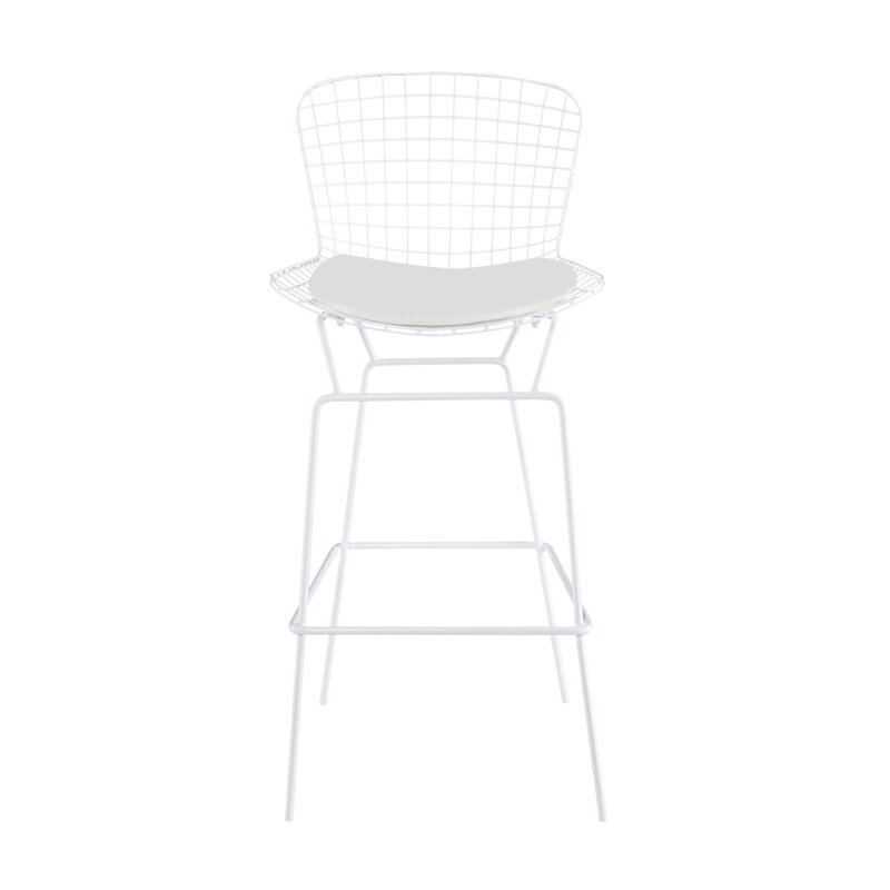 Tabourets de bar en fil de fer de 28 po Cantalupo avec coussin de siège en similicuir, Blanc