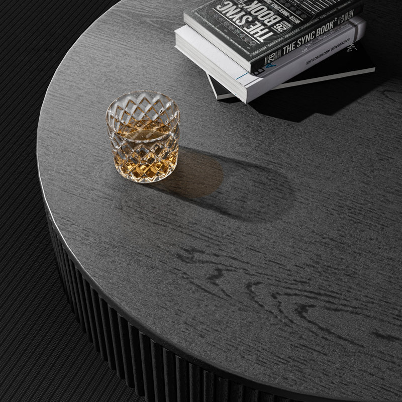 Teajah Fluted Round Handcrafted Coffee Table, Black, 13.78" H x 35.04" L x 35.04" W