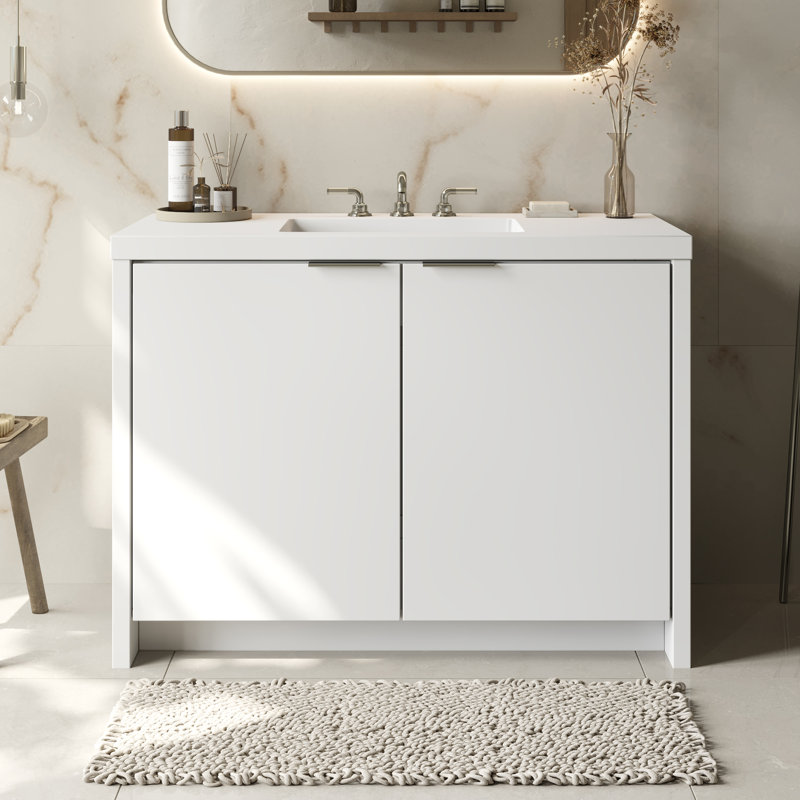Mesa 42" W Freestanding Single Bathroom Vanity , White Nanomatte/Matte Black, White Gloss, Single-Hole