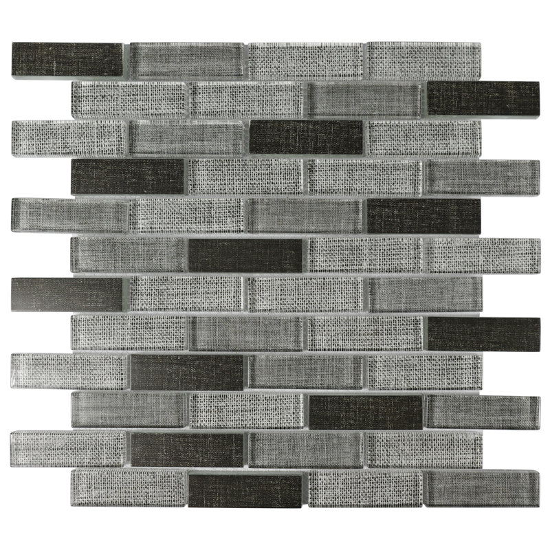 Namboodri 12" x 12" Glass Brick Joint Mosaic Wall Tile, Black