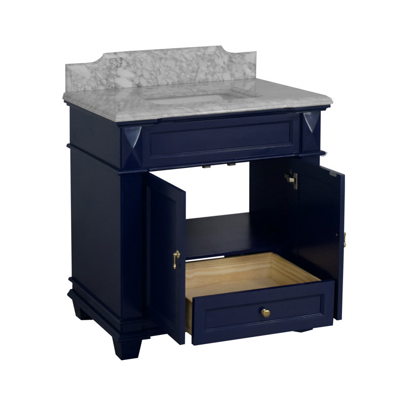 Ensemble de meuble-lavabo simple 36 po Aoibhin, Bleu royal, Marbre de Carrare