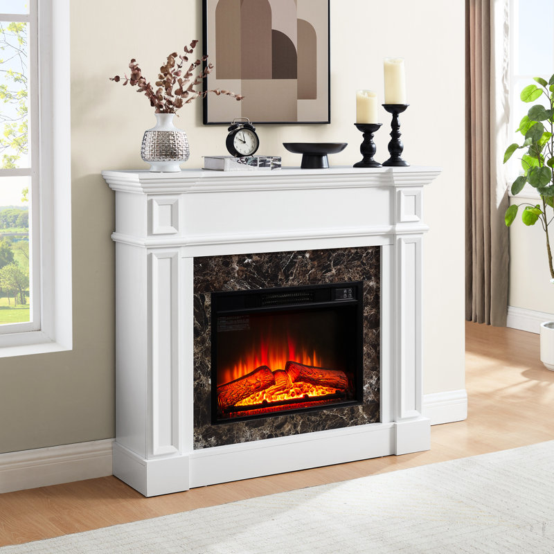 Foyer électrique blanc - l 45,6 po x P 11,8 po x H 40 po. Économiseur d'espace, télécommande pour l'utilisateur, flamme réglable, décor élégant avec une allure compacte et merveilleuse.