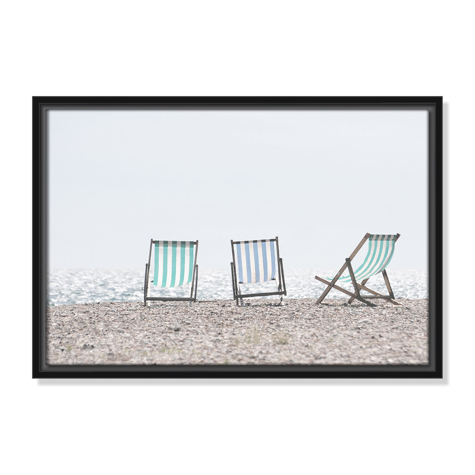 Adriatica "Beach Chairs" Print, 13.5" H x 19.5" W x 2" D, Black Framed Canvas