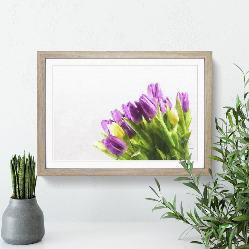 Yellow and Purple Tulips - Picture Frame Painting Print, 45cm H x 63cm W x 2cm D, Oak Framed