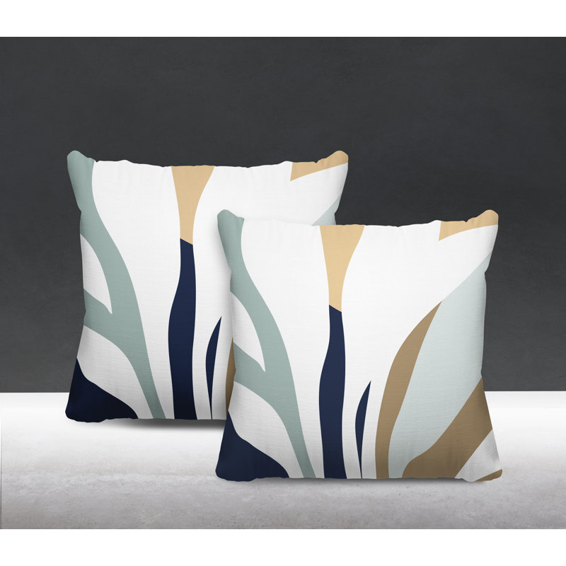 Jeté carré en polyester / mélange de polyester intérieur / extérieur, L 19 po x H 19 po, Gris / bleu marine / beige