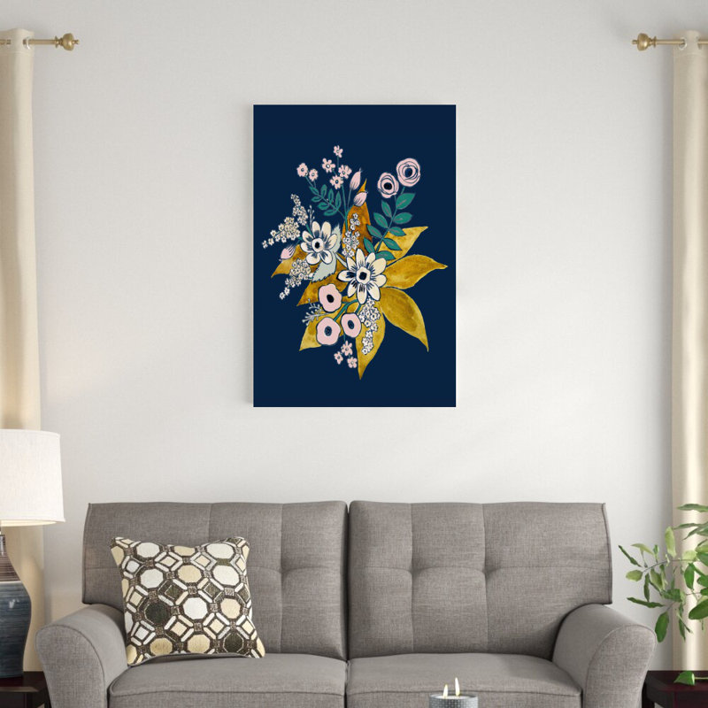 Fleurs bleues - peinture sur toile tendue, H 36 po x l 24 po
