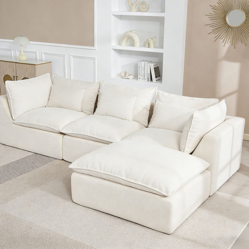 Cloud Couch Oversized Modular Sectional Sofa, Ancient White+3Seat+1Ottman