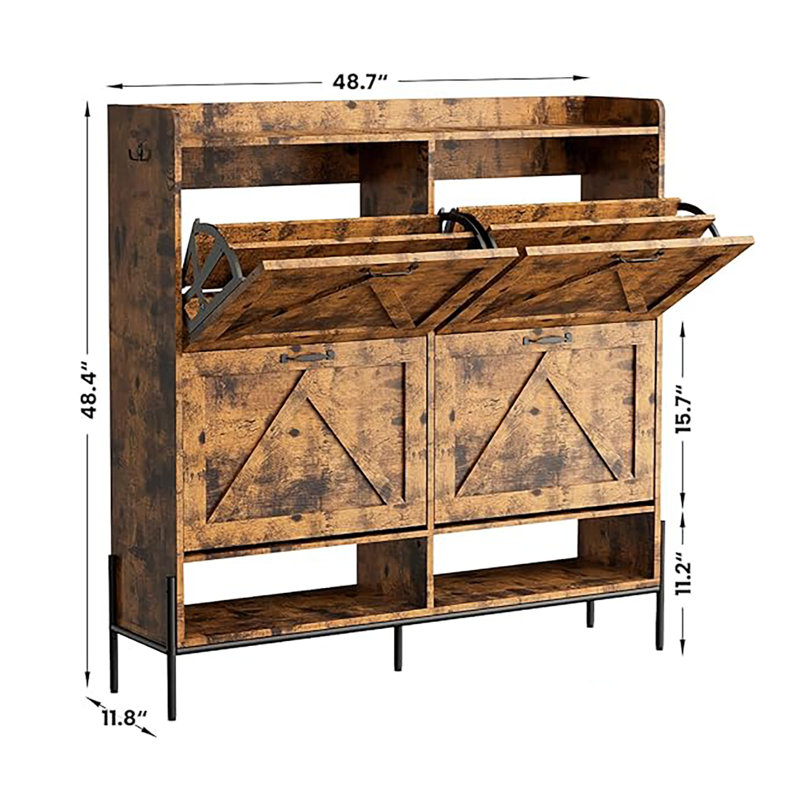 Freestanding Shoe Cabinet With 4 Flip Drawers, Brown Wood