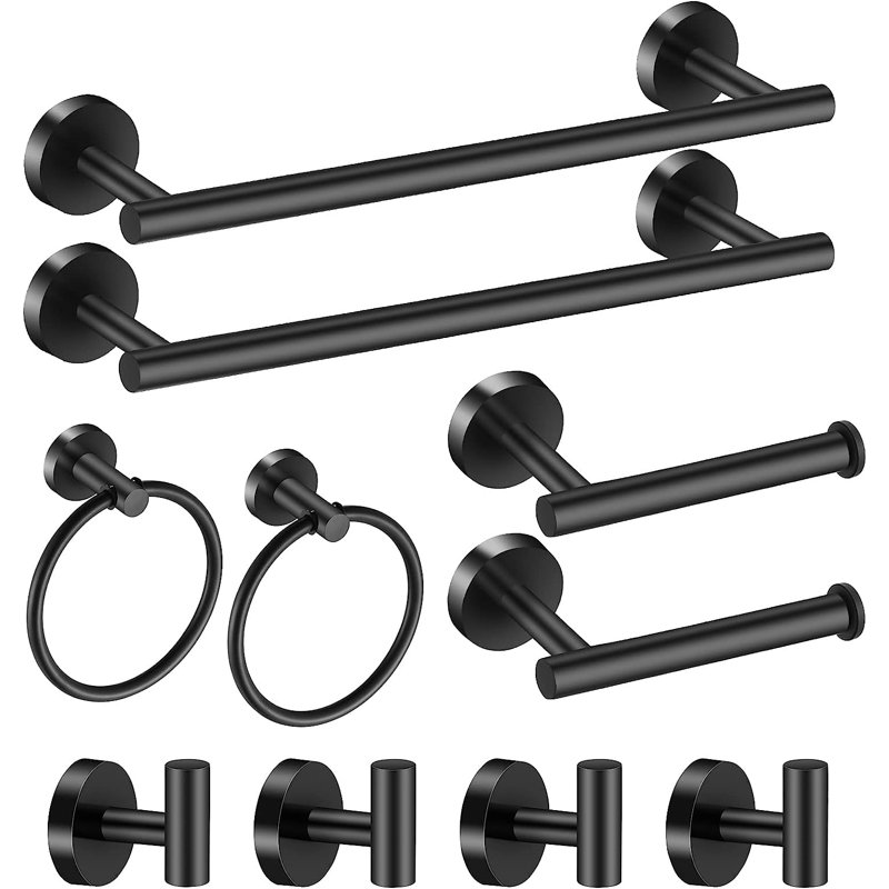 Ensemble de quincaillerie de salle de bain noir 10 pièces, Noir mat