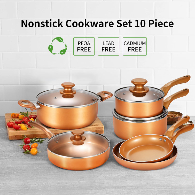 KUTIME 10 - Piece Non-Stick Aluminum Cookware Set & Reviews