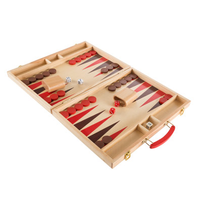 Wood Backgammon Board Game - Complete Set with Folding Board for Storage, Portable Handle, and Full Game Accessories for Adults and Kids by Hey Play