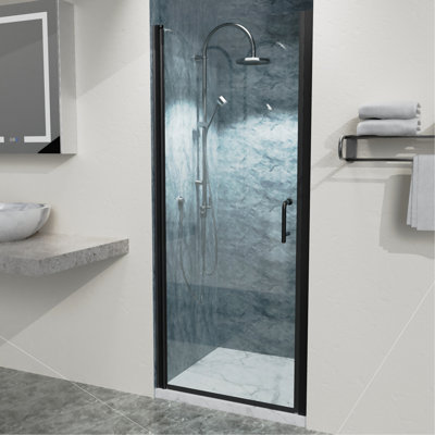 Modern 32 In. To 33-3/8 In. X 72 In Semi-Frameless Pivot Shower Door In Matte Black With Clear Glass