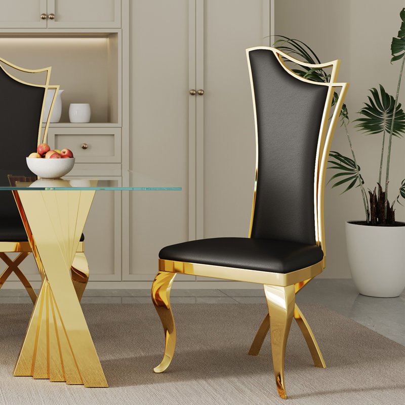 Ensemble repas, Doré, 5 pièces: table, 4 chaises, Noir et or