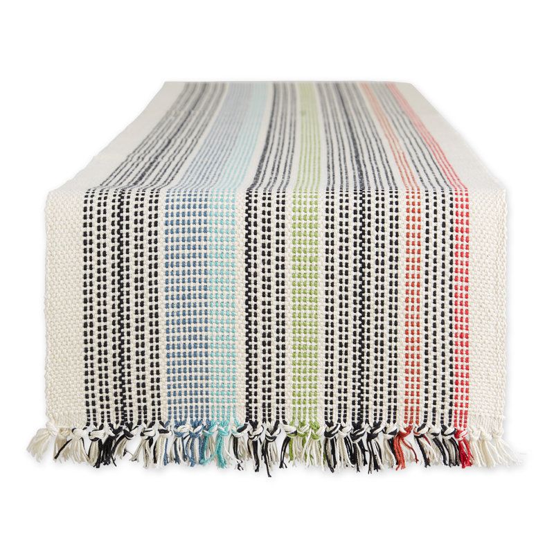Hidetoshi Striped 100% Cotton Table Runner, 72" x 13", Mediterranean