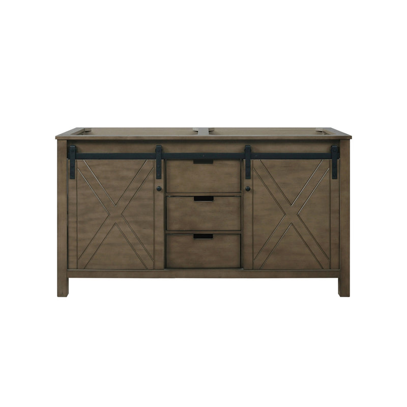Meuble-lavabo double brun rustique 60 po X P 22 po D, Brun rustique