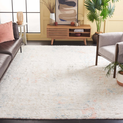 Tapis bleu / rouille en laine et coton noué à la main de couleur taupe
