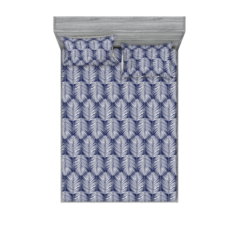 Microfiber Floral Sheet Set, California King Sheet Set + 2 Pillowcases, Navy Blue