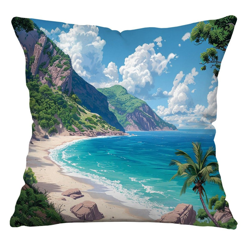 Beach Throw Pillow, Landscape  Pillows, 18" H x 18" W