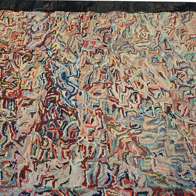 Room Size Antique Artistic Abstract Modernist American Folk Art Hooked Rug