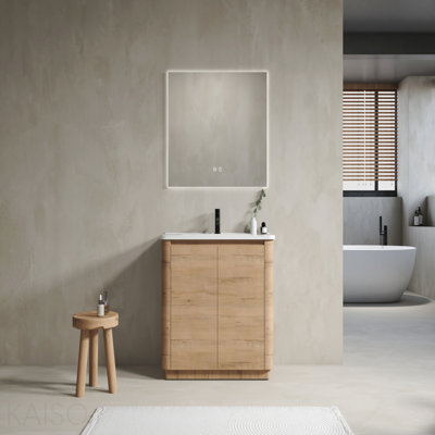 Meuble-lavabo autoportant 36 po avec lavabo en céramique blanche et porte à fermeture en douceur, emballage Kd, contreplaqué