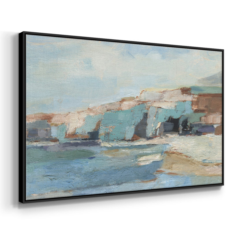 Mur de falaise turquoise II, H 25 po x l 37 po x P 2 po, Toile avec cadre flottant noir