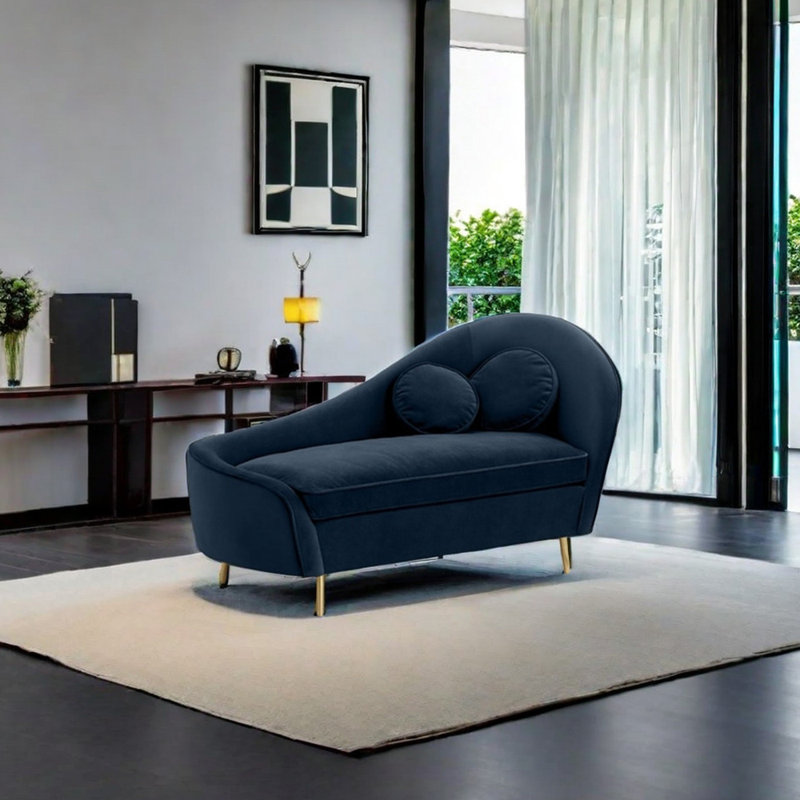 Chaise longue rembourrée Elegant Fashion, Accoudoir à droite (vu de face), Bleu foncé