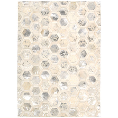 Tonasket Geometric Handwoven Leather Area Rug