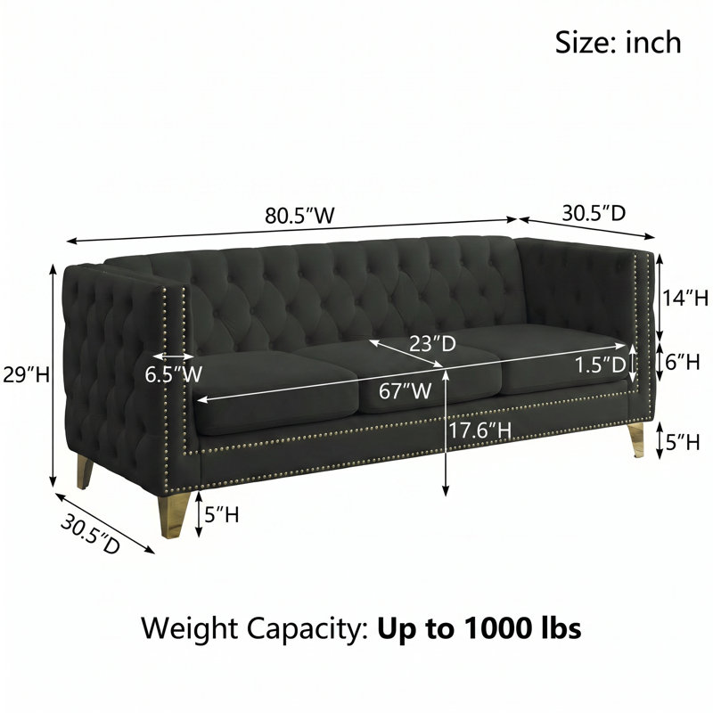 Chesterfield Velvet Sofa, Black