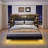 Floating Bed Frame With LED Light And Bookcase Storage Headboard