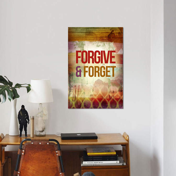 « unout & oublier », art textuel sur toile, H 60 po x l 40po x P 1,5 po, Pas de tapis, Toile tendue