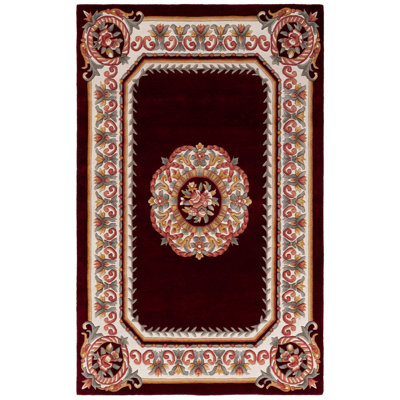 Tapis floral rouge / ivoire en coton touffeté à la main Abrahan