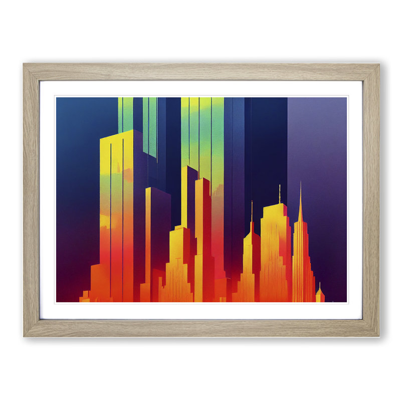 Spellbinding Skyscraper Skyline Abstract - Framed Print, Oak Framed, 25cm H x 34cm W x 2cm D