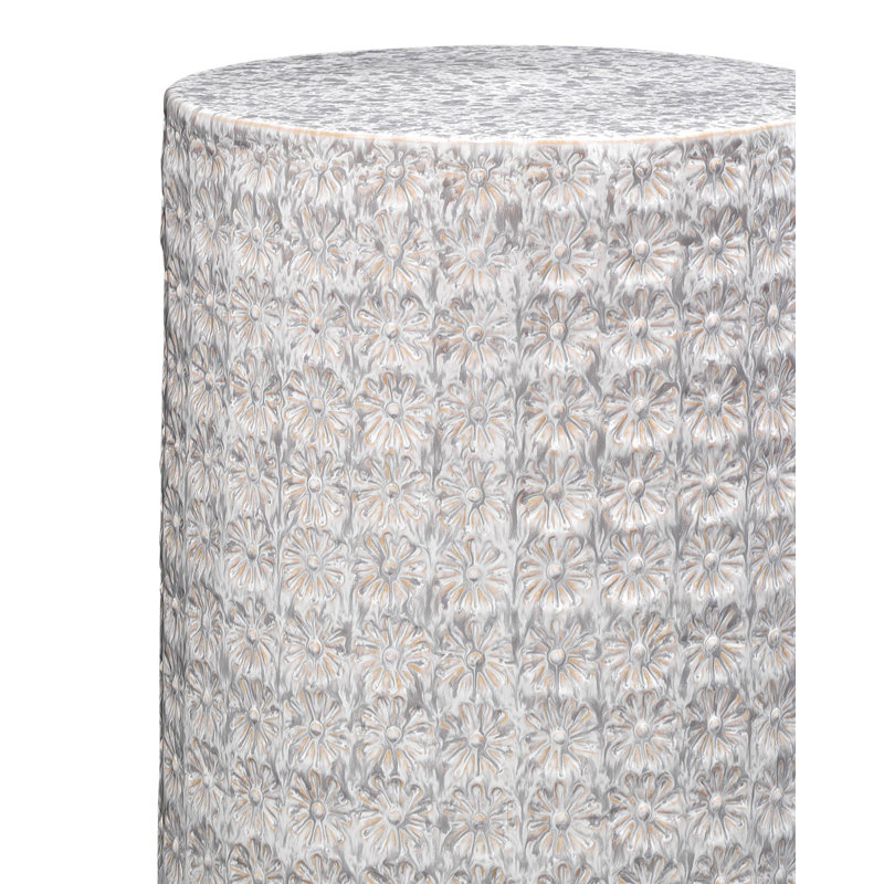 Cream Floral Embossed Ceramic Drum Side Table