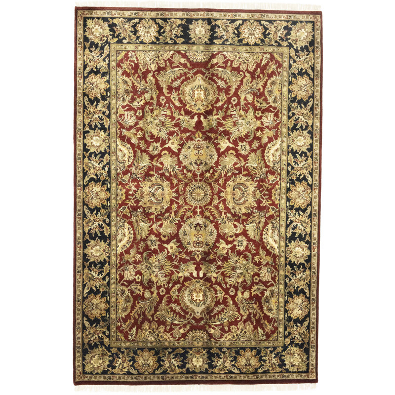 Tapis rouge traditionnel rouge fait à la main Agra Jaipur 6X9
