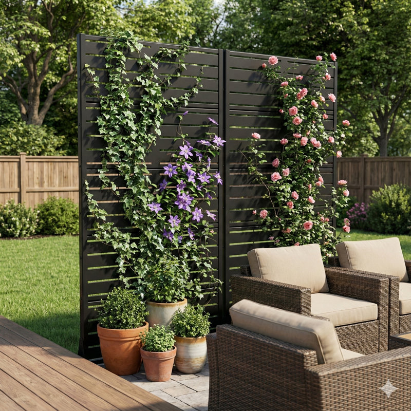 Metal Privacy Metal Screen Fence Panel, 59'' H X 59'' W X 16'' D