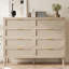 Commode 47 po à 8 tiroirs en rotin 47 po, grande commode en bois avec 5 pieds en bois massif, commode double large moderne, tiroir de rangement pour chambre à coucher, salon