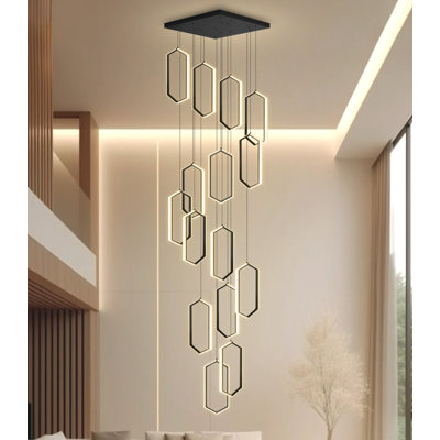 15-ring Modern Led Dimmable Chandelier Black