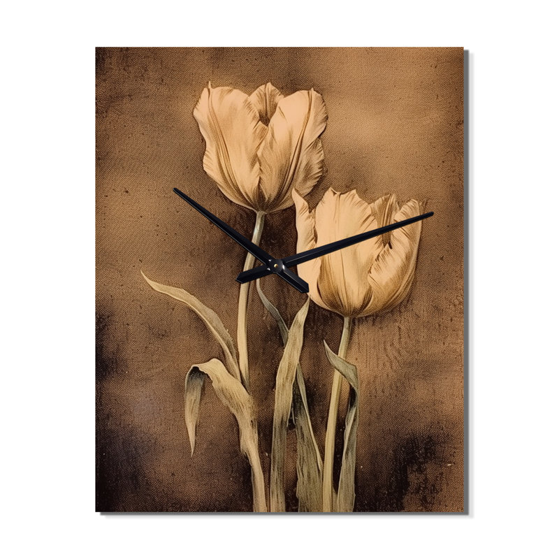 Horloge murale rétro Vintage Tulip II - Floral, Grand