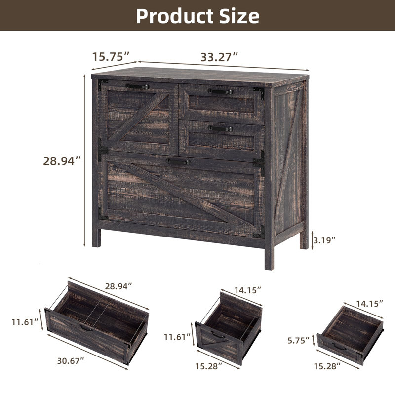 Lateral File Cabinet With 4 Drawers, Dark Rustic Oak