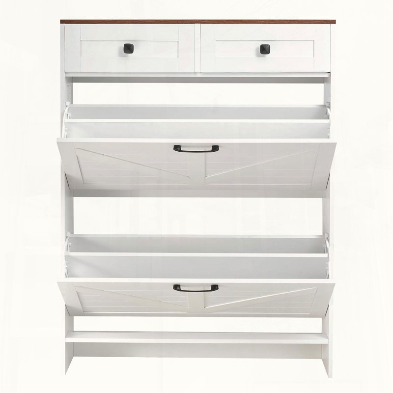 Farmhouse Shoe Cabinet with 2 Flip Drawers
