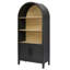 Bibliothèque cintrée de 169 cm de haut avec porte, style moderne du milieu du siècle, meuble à trois niveaux, noir