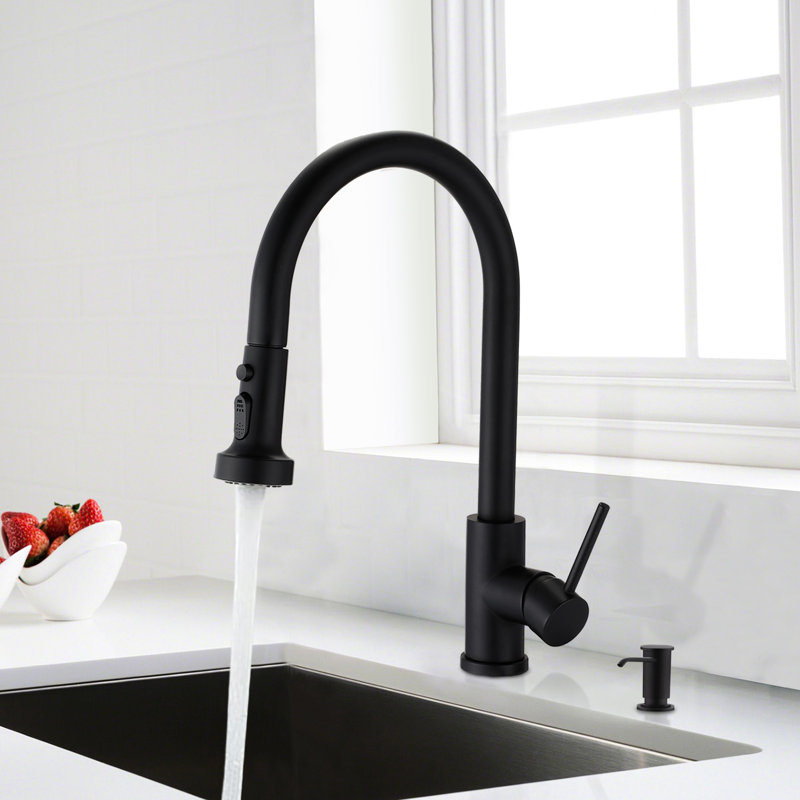 Stainless Steel Matte Black Kitchen Faucet With Pull Down & Soap Dispenser, 360 Rotatable Spout, Scratch Rust , 1.8Gpm Flow Rate Scratch-, Rust-,
