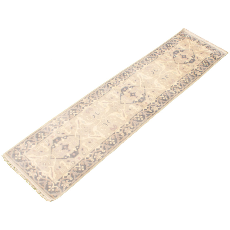 Tapis de couloir beige/gris noué à la main New Age Ushak en Tapis décoratif laine de conception unique 2 pi 6 po x 9 pi 10 po Bubacarr