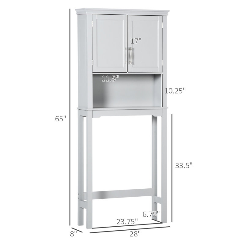 Armoire de rangement pour salle de bain à double porte - au-dessus de la toilette avec tablette réglable et fente ouverte moderne en gris, portes, option intérieure