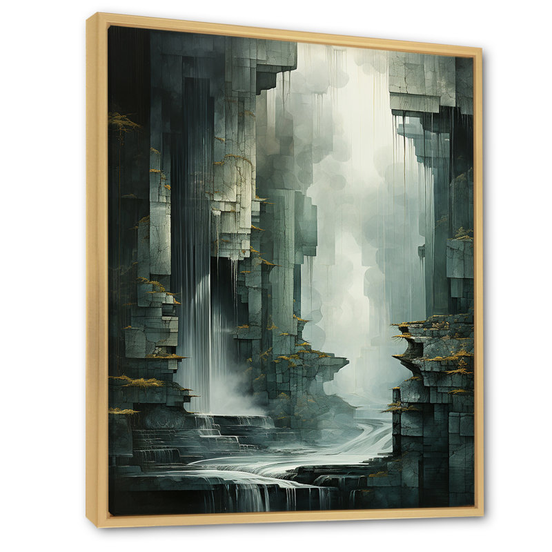 «Waterfall Cliff Adventure I», reproduction sur toile, Cadre naturel flottant, H 32 po x l 24 po x P 1 po