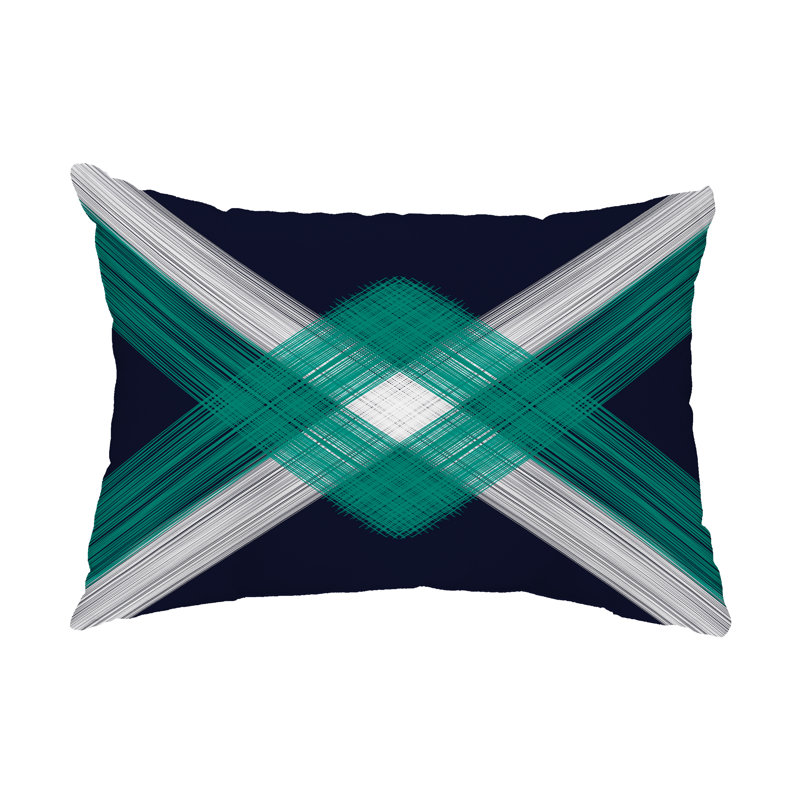 Geometric Outdoor Reversible Throw Pillow, Navy/Green