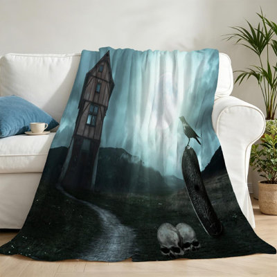 Black Ultra Soft Flannel Fleece Throw Blanket,Halloween Scenery with Single-Sided Print