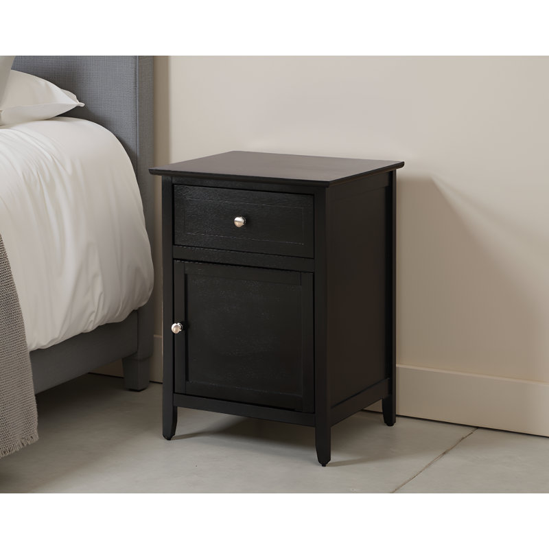 Paranhos Black 1 Drawer 1 Door Nightstand, Black